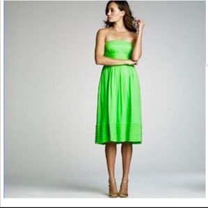 J Crew Lime Green Strapless Sun Dress 100% Silk